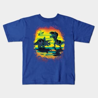 Prehistoric Dinosaur Battle at Dawn Kids T-Shirt